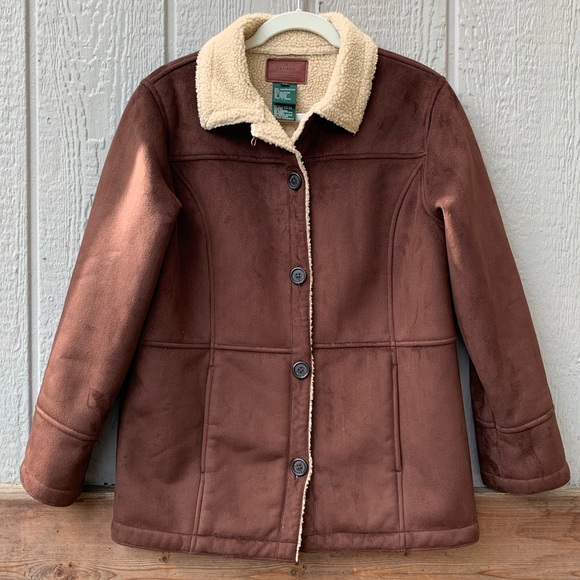 Lauren Ralph Lauren dry goods rich chocolate brown faux suede sherpa lined coat - Picture 9 of 16